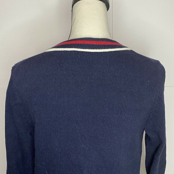 Talbots Petite Small Navy Open Front Cardigan Red White Trim EUC - Picture 6 of 6
